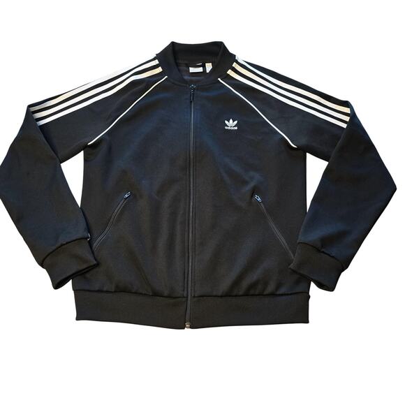 Adidas Jacket Womens Medium Track Full Zip Trefoil 3 Stripe Vintage Style Retro - Picture 1 of 11